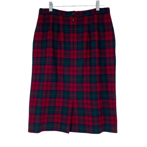 Pendleton Sz 12 Petite Wool Red Green Black Lined Skirt Pleated Pockets Tartan - Picture 2 of 16